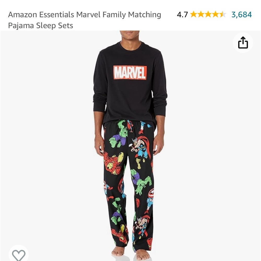 Men’s small Marvel pajama Set NWT